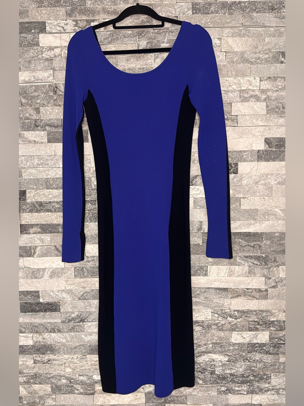 Diane Von Furstenberg Royal Blue & Black Long Sleeve Sheath Dress